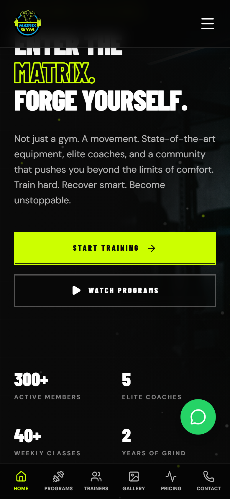 Matrix Gym mobile interface